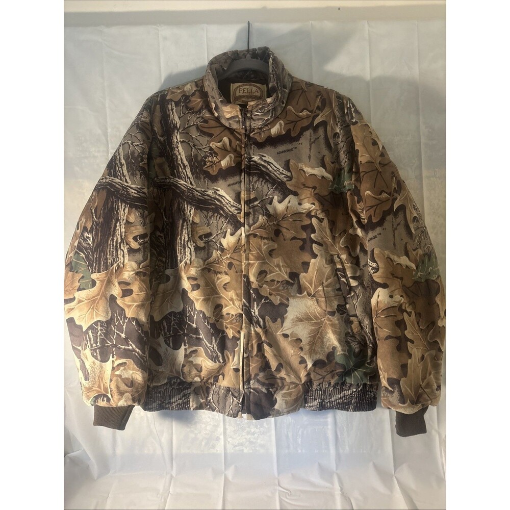 Vintage Pella Advantage Camo Jacket Realtree Mens Large Nylon Laminated USA Made